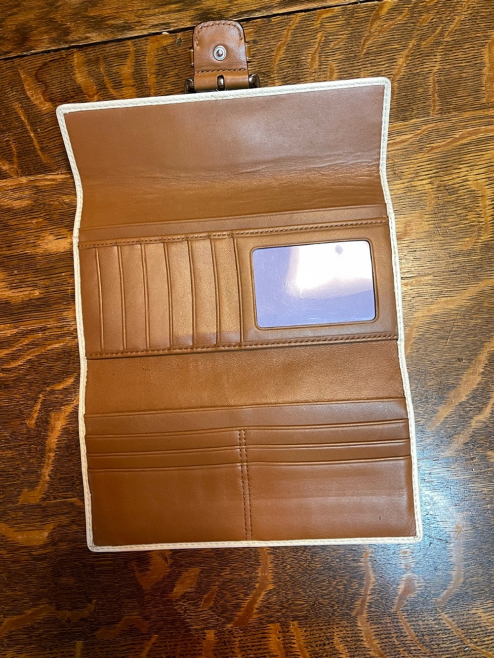 Coach SoHo White Leather Shoulder Bag with Tan Buckle Trim and Matching Wallet - Picture 12 of 16